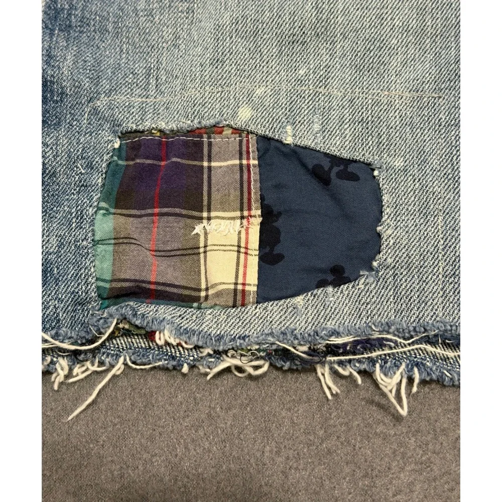 Polo‎ Ralph Lauren Mens sz 32 Patchwork Denim Shorts Mickey Mouse Plaid cutoff